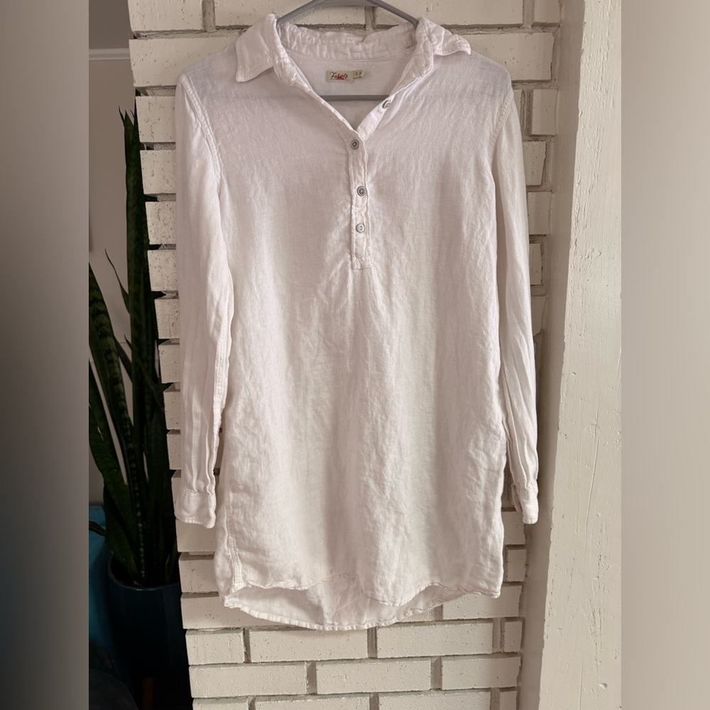 Faherty 100% Linen White Tunic Button Up Top in Size Small